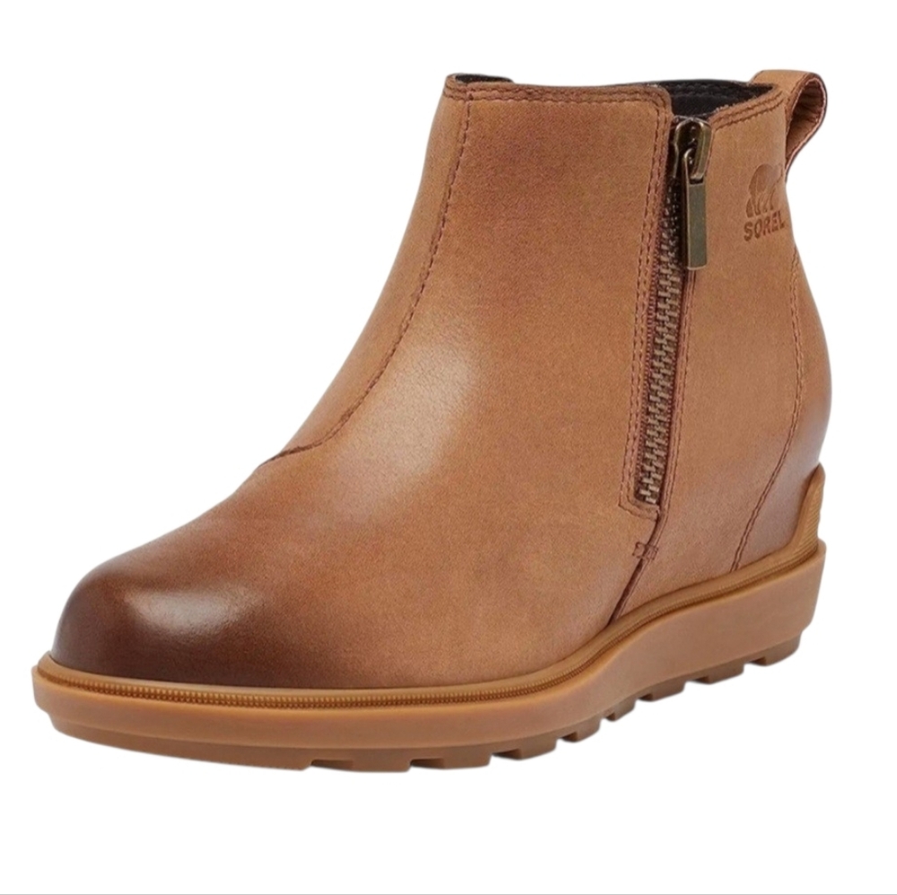 SOREL Evie II Zip Winter Waterproof Bootie Womens 8.5 Leather Ankle Wedge Boots
